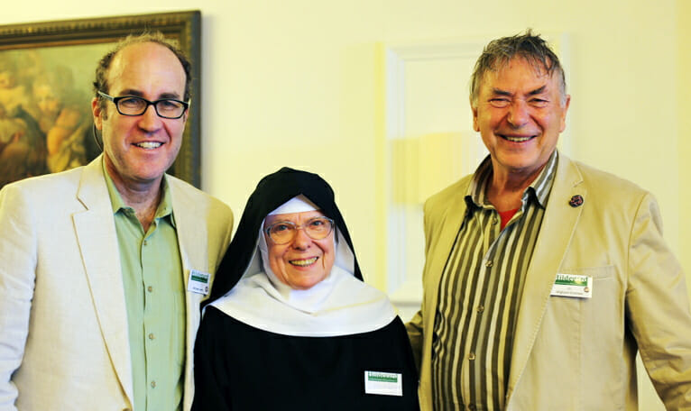 Michael Conti of The Unruly Mystic with Sister Hiltrud Gutjahr OSB, Dr, Wighard Strehlow at Hildegard Conference 2014 (left to right)